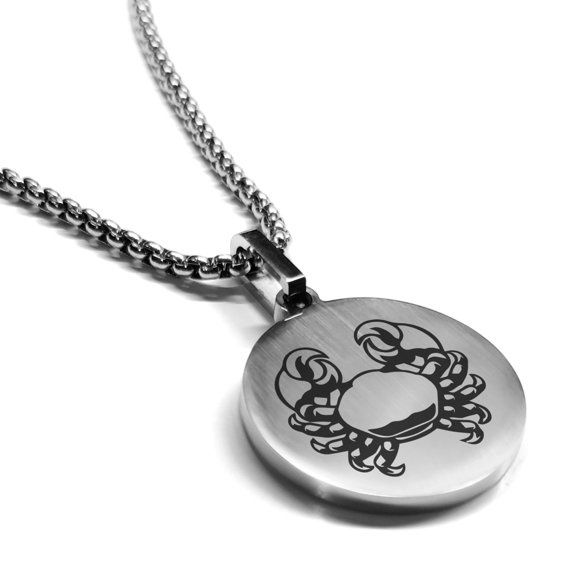 Stainless Steel Cancer Zodiac (Crab) Round Medallion Pendant Necklace