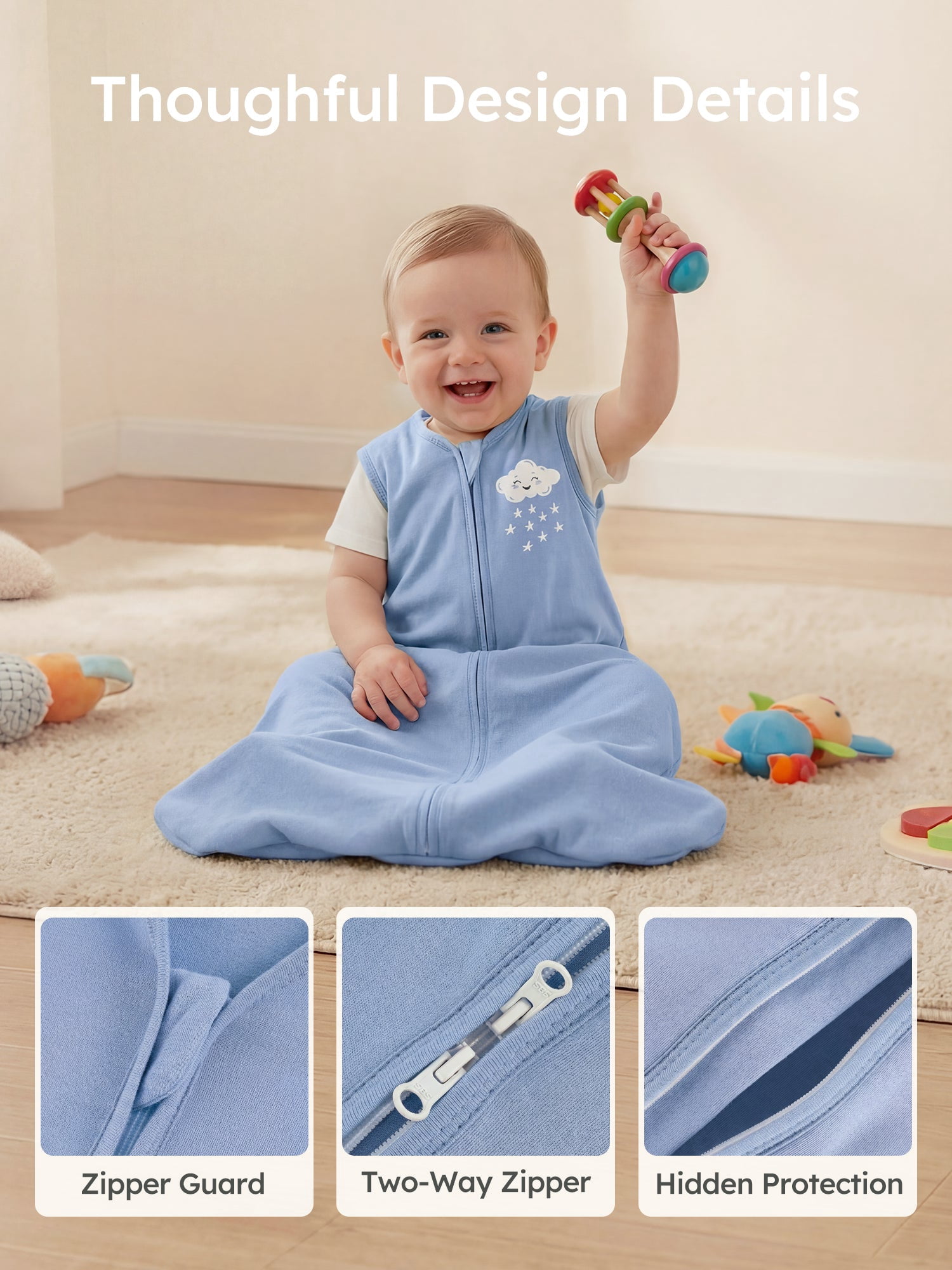 YOOFOSS Baby Sleep Sack 6-12 Months Wearable Blanket for Babies 100% Organic Cotton 2-Way Zipper TOG 0.5 Toddler Sleeping Sack 2 Pack, Sleep Sacks