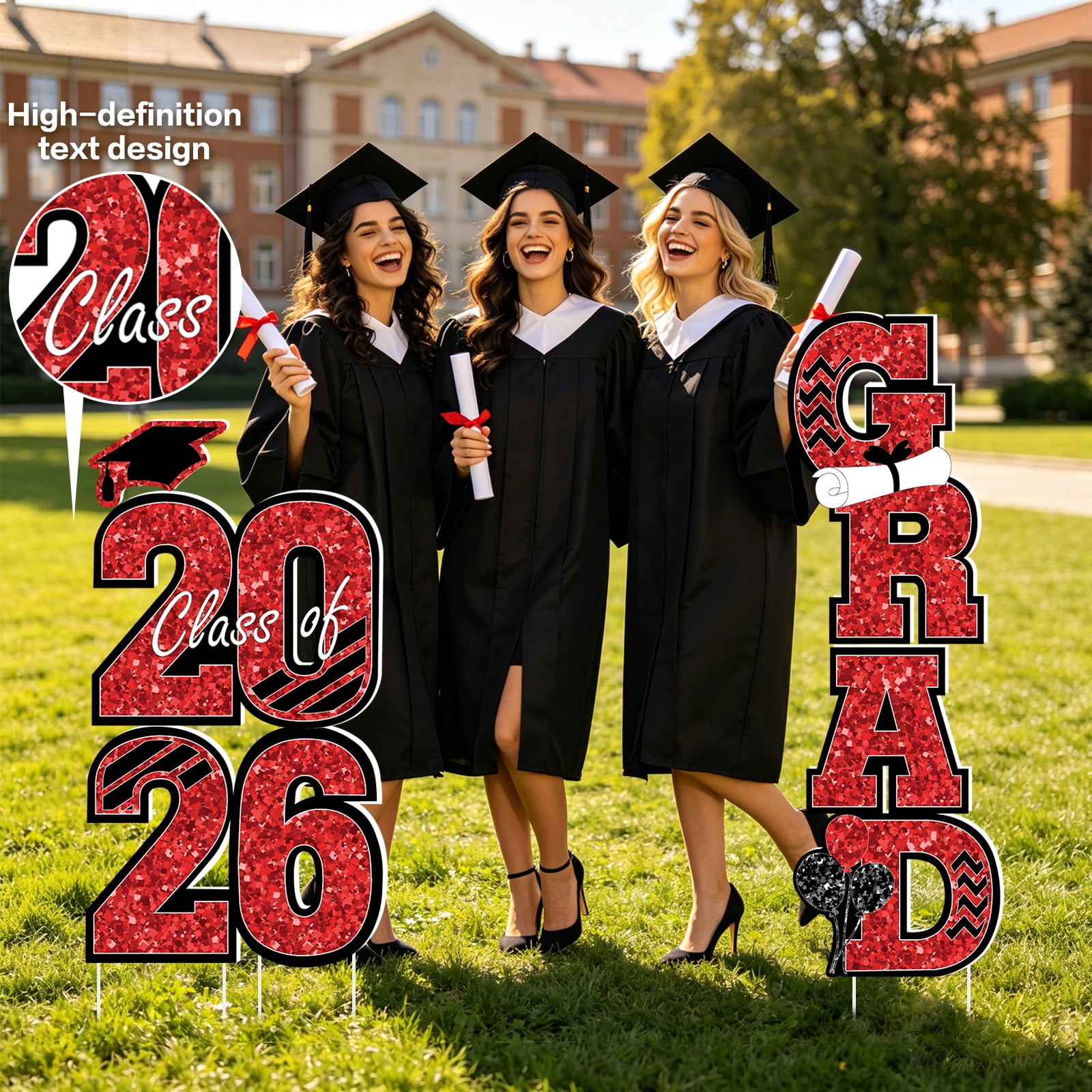 4 Pcs Graduation Yard Signs Class of 2026 Graduation Decoration Waterproof 2026 Grad Lawn Yard Sign Glitter Congratulations Signs with Stakes for School Party Outdoor Decor(Red)