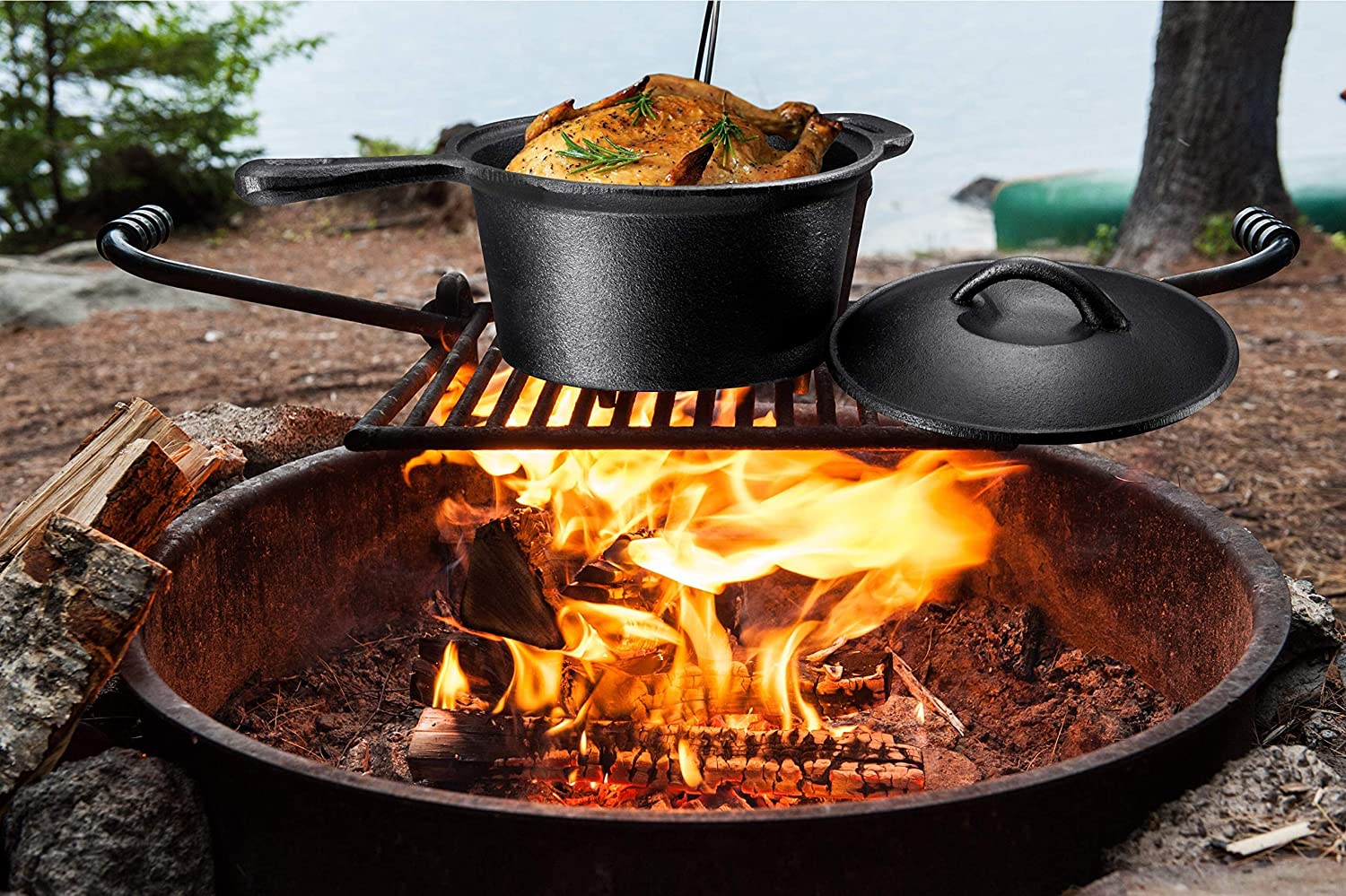 Bruntmor Camping Cooking Set Of 7 - Pre Seasoned Cast Iron Pots, Pans ...