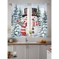thumbnail image 4 of Christmas Red Snowman Sheer Curtains 63 Inch Long 2 Panels, Winter Snow Scene Pine Tree Forest Bird Light Filtering Rod Pocket Semi Sheer Curtains, Sheer Voile Drapes for Living Room Bedroom, 52"x63", 4 of 5