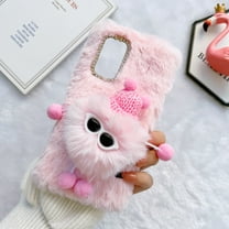 Mantto Cute Cartoon Case for Samsung Galaxy A53 5G, Kawaii Fluffy Plush Briquette Soft Warm Cover with Sparkle Glitter Diamond Rhinestone Lens Frame Case Shockproof Cold Weather Case,Pink