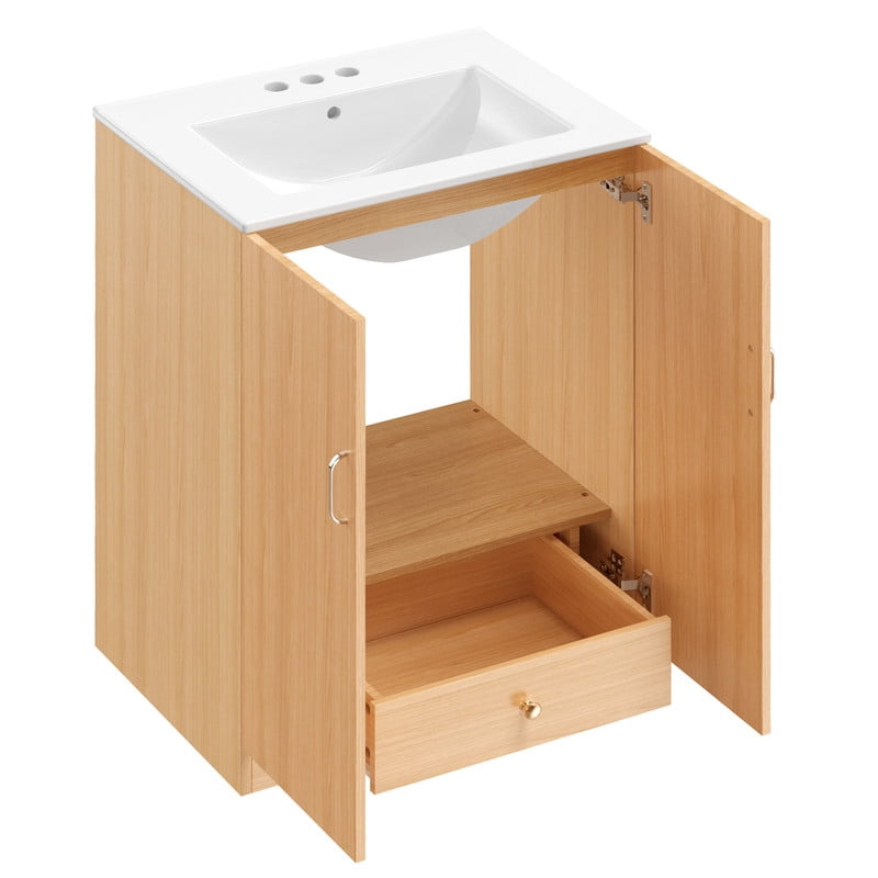 Gianna 24" Modern Bathroom Vanity with Ceramic Basin, Undermount Vanity Sink Cabinet with 2 Doors and 1 Inner Drawer, Free Standing Bathroom Storage Cabinet with Sink Combo Set, Wood