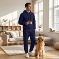 thumbnail image 2 of Hearthz Mens Sweatsuits 2 Piece Set Drawstring Elastic Jogging Suit Hooded Set Solid Color Athletic Mens Sweatsuit Navy S, 2 of 8