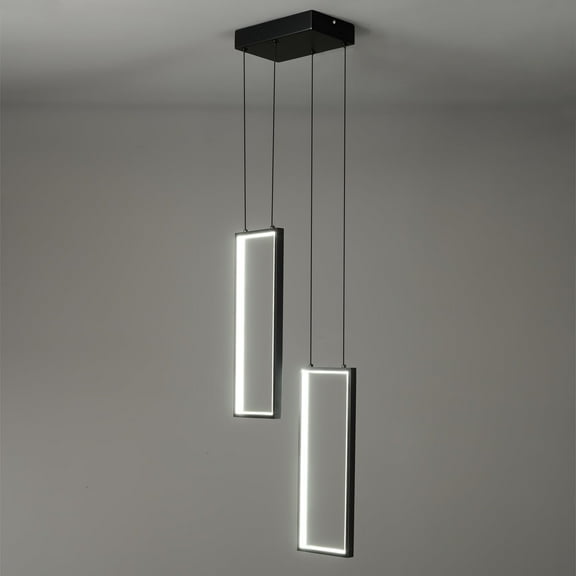 LMQNINE Black 2-Ring Rectangular LED Pendant Light,Adjustable Height 40W Modern Industrial Fixture for Kitchen Island,Dining Room, Bedroom