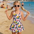 thumbnail image 3 of COEQINE Girls One Piece Swimsuit with Flowy Skirt Bottom, Soft Tank Style Neckline Skirted Swimwear, Comfort Polyester Spandex Bathing Suit for 5-6 Year Olds, Tropical Hibiscus Monstera Palm Leaf, 3 of 8