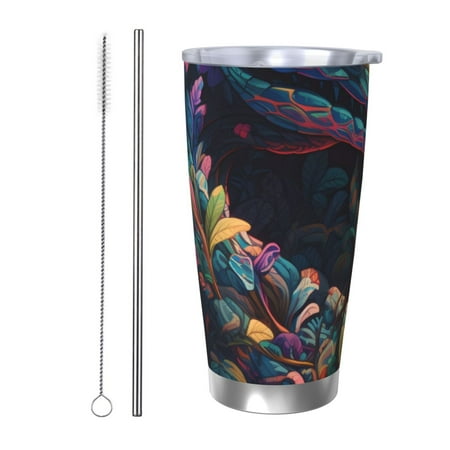 

Ocsxa Colorful Patterned Snake Pattern 20oz Travel Coffee Mug with Flip Lid Stainless Steel Insulated Insulated Coffee Mug Thermal Cup with Splash Proof Sliding Lid-Straw Two-piece Set