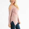 thumbnail image 3 of Womens S/M Pink Waffle Thermal Cold Shoulder Asymmetrical Hem Long Sleeve Top by Howard's, 3 of 4