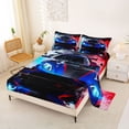 thumbnail image 2 of Castle Fairy Sports Car Queen Sheet Sets 4 Pieces for Boys, Smoke Splash Art Bed Set for Bedroom, Blue Red, 2 of 6