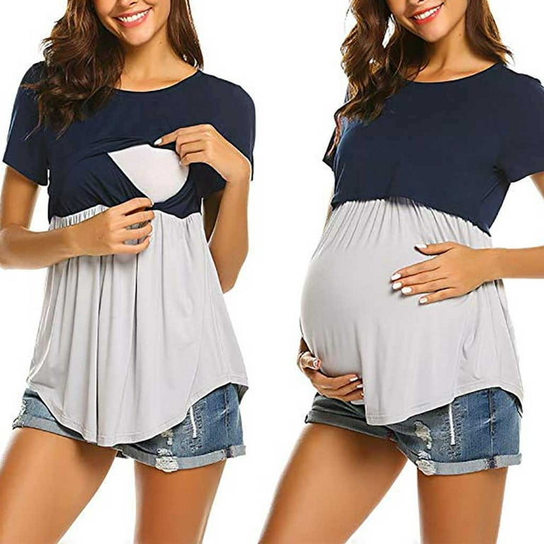 JGTDBPO Maternity Tunic Tops For Women To Wear With Leggings Slim Fit Tee Top Pregnancy Basic Solid Color Nusring Crewneck Short Long Sleeve Shirt For Daily Wear Breastfeeding Casual Clothe Top Blouse