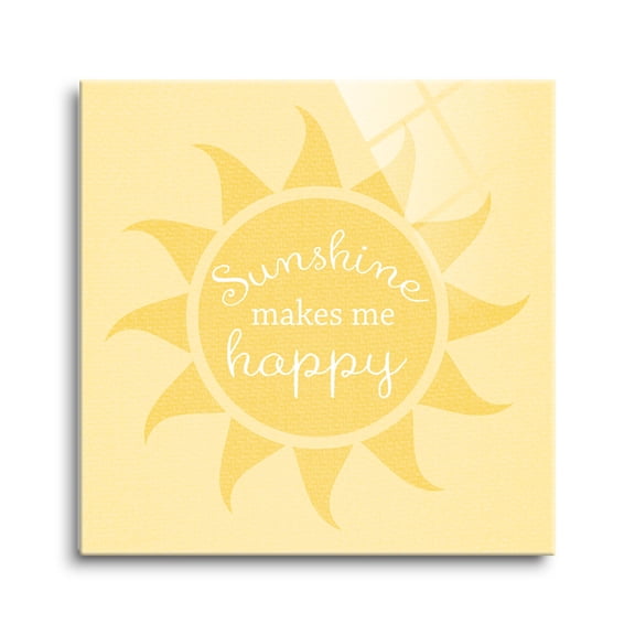 Sunshine Makes Me Happy Warm Yellow Sun 8 x 8 Glass Wall Hanging Sign