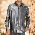 thumbnail image 2 of XIAONU Mens Metallic Shiny Button Up Shirt Long Sleeve Collared Pullover Blouse Lightweight Disco Party Night Out Tops, 2 of 7