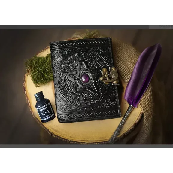 Leather Journal with unlined Deckle Edge Paper 8x6" / Handmade Writing Notebook