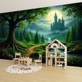 thumbnail image 6 of Wallpaper Castle Forest Waterfall Bridge Peel and Stick Wall Murals 100"H x 144"W Removable PVC Wall Paper Self-Adhesive Wall Paintings Art Decor for Bedroom Living Room, 6 of 7
