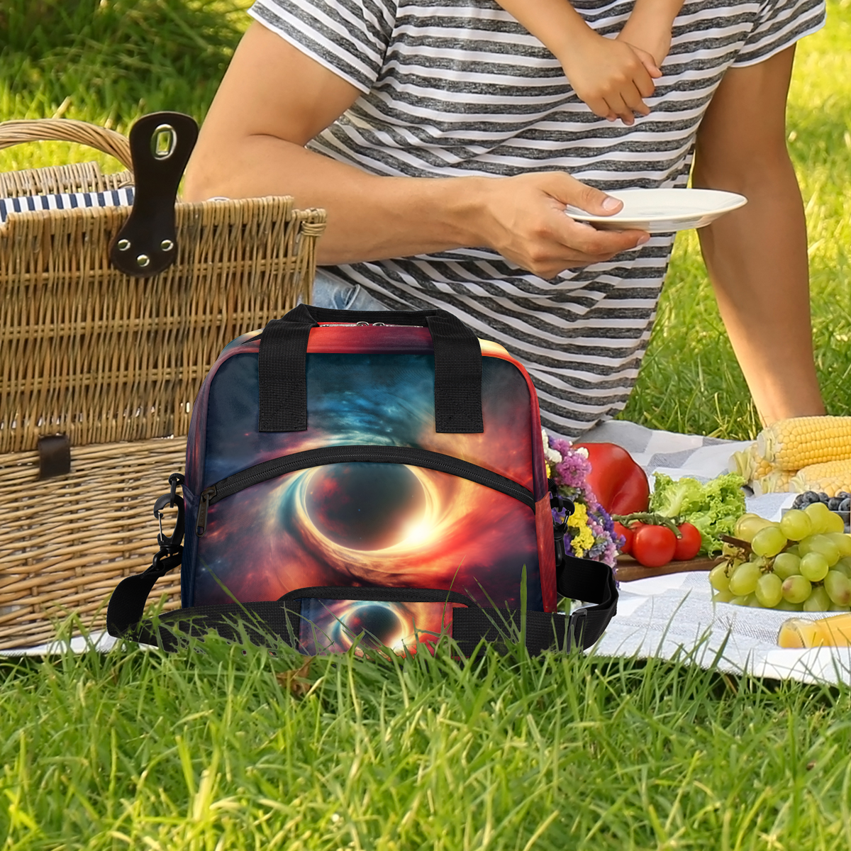 Herdesigns Galaxy Insulated Lunch Bag for Women Men Adults Large Reusable Lunch Box Planets Universe Space Leakproof Cooler Tote Bags with Adjustable Shoulder Strap