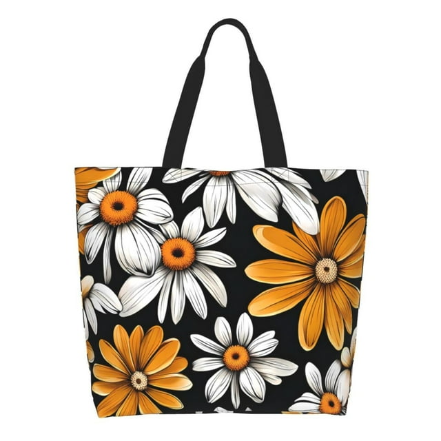 Easygdp Yellow White Daisy Pattern Bolsas Tote para Mujer, Bolsos de Hombro para Viaje, Bolsos de Mano de Gran Capacidad para Compras y Trabajo