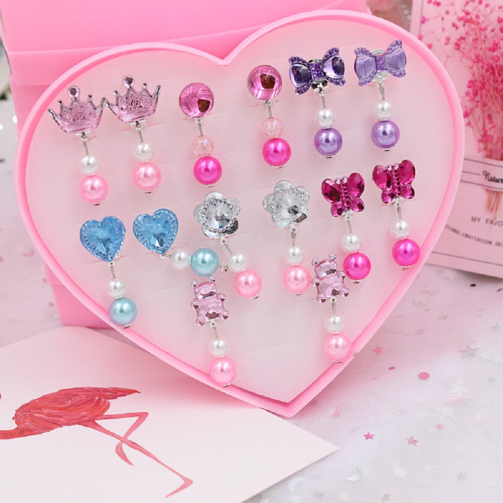 7 Pairs Kids Clip On Earrings Girls Play Ear Clip Decorations Party Favors Acrylic Walmart Com