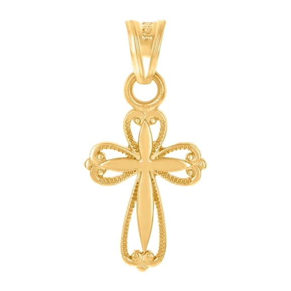 10k Yellow Gold Mens Cross Religious Charm Pendant 11.7x24.5mm Wide Necklace for Men - .8 Grams