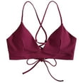 thumbnail image 2 of Wuxian Women Summer Swimwear Solid Color Halter Deep V- Neck Backless Lace Up Bathing Bra Bikini Fashionable Beachwear Swimming Padded Tankinis Tops,Red,L, 2 of 2