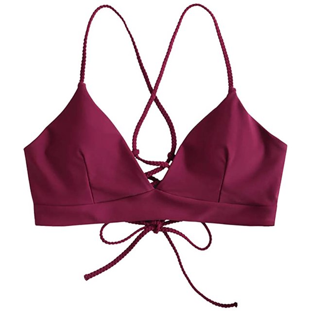 Women's Basic Criss Cross Push Up Bikini Tops Textured Spaghetti Straps Wire Free Bathing Suit Top