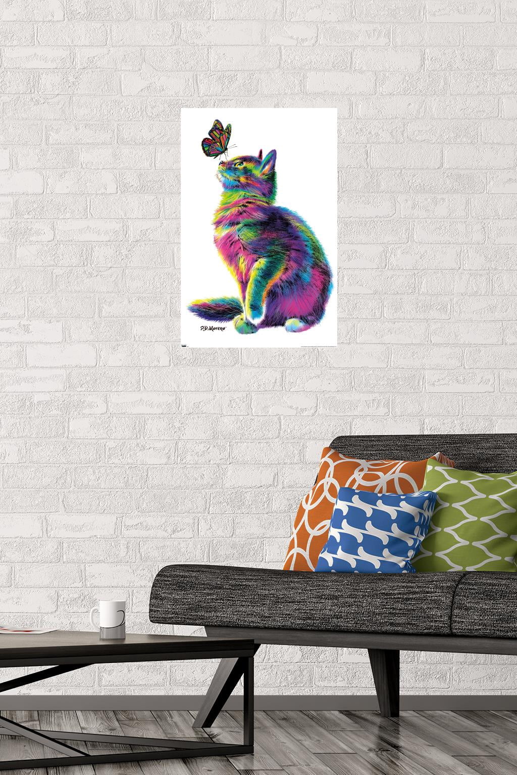 PD Moreno - Cat and Butterfly Wall Poster, 14.725" x 22.375"