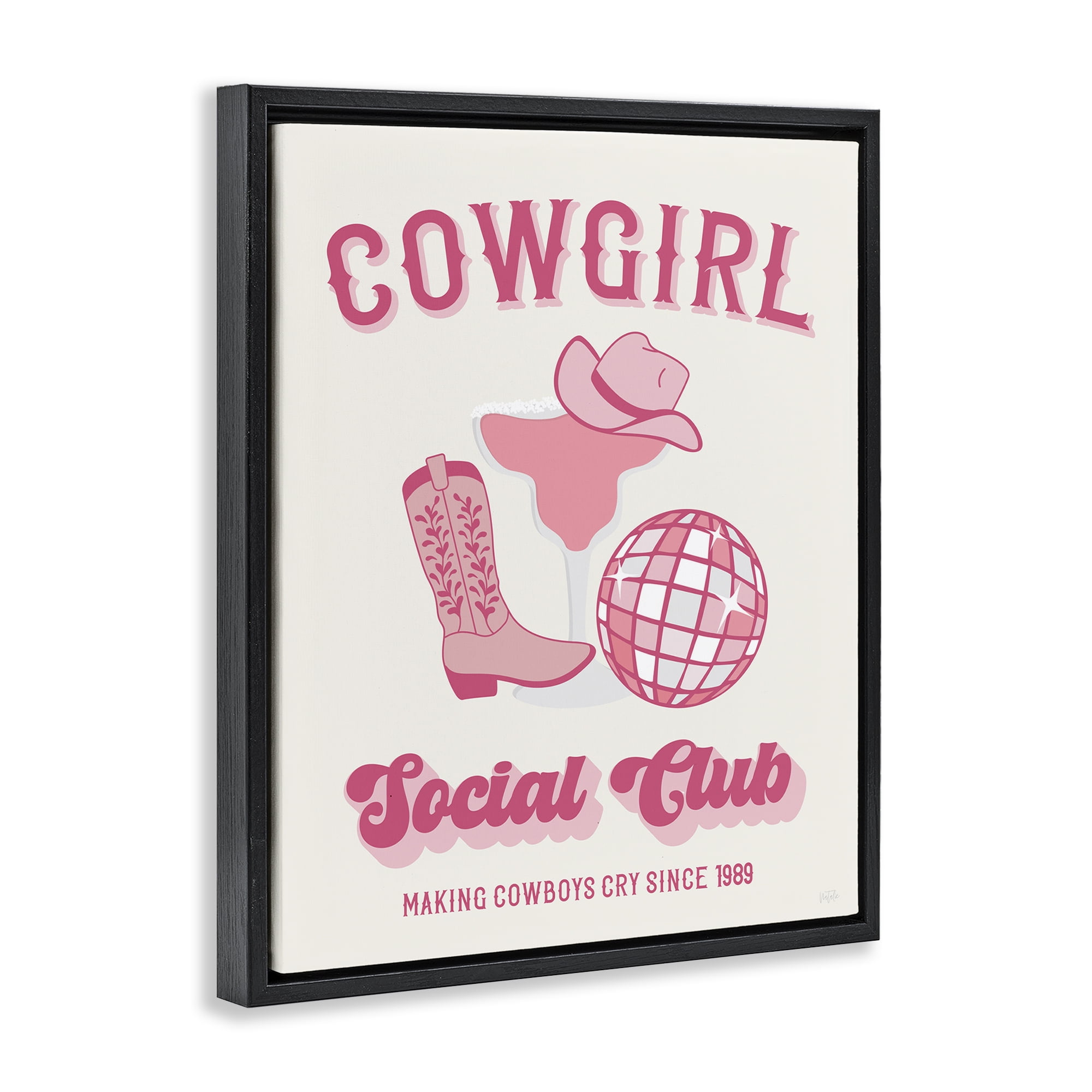 Stupell Industries Cowgirl Social Club Entertainment Painting Black Floater Framed Canvas Art Print Wall Art, 17 x 21