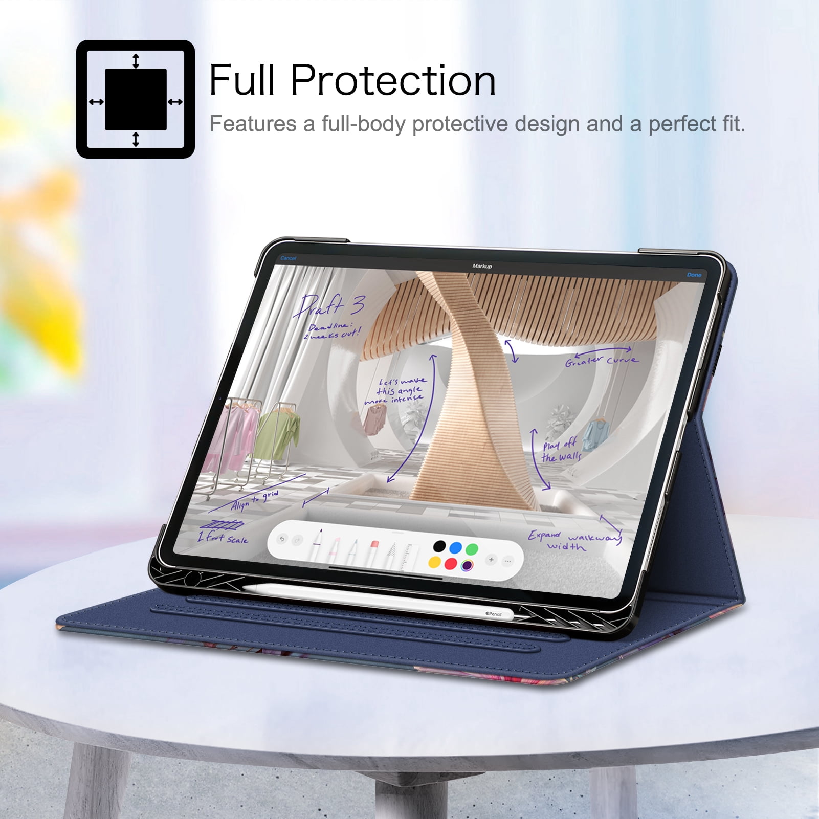 Fintie Folio Case w/ Pocket for iPad Pro 12.9 (2021/2020/2018) - Multi-Angle Smart Stand Cover w/Pencil Holder, Auto Sleep/Wake for iPad Pro 12.9" 5/4th/3rd Generation