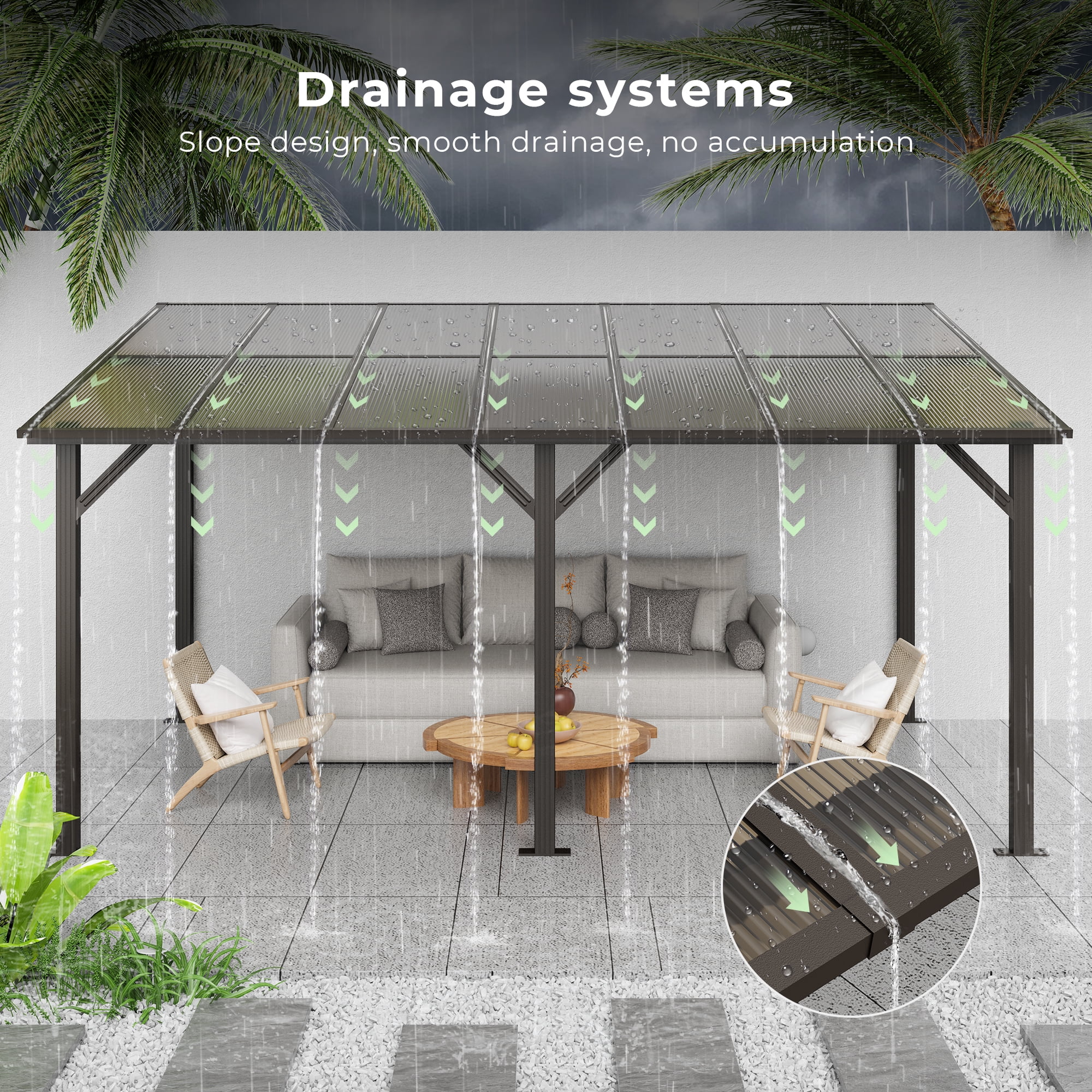 GVDV  14'x10' Wall Mounted Pergola, Aluminum Patio Gazebo with Waterproof & UV Protection, Outdoor Gazebo for Backyard/Deck