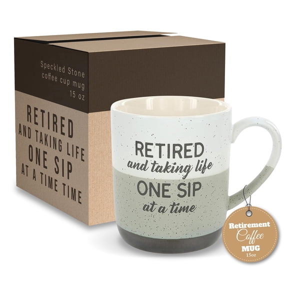 Pavilion - Retired And Taking Life One Sip At A Time - 15 Oz Speckled Stoneware Coffee Cup Mug Retirement Gift