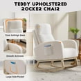 thumbnail image 6 of Modern Accent Rocking Chair Rocking Chair with Solid Wood Legs, Upholstered Nursery Glider Rocker, Comfy Armchair with Side Pocket, Living Room Lounge Arm Chair with High Backrest (White,teddy), 6 of 8