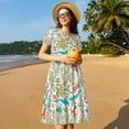 thumbnail image 4 of Goofa Sea Wild Life Pattern Women Summer Short Sleeve Midi Dress with Pockets Casual Aline Flowy Tshirt Dress Vocation Beach Sundress, 4 of 6