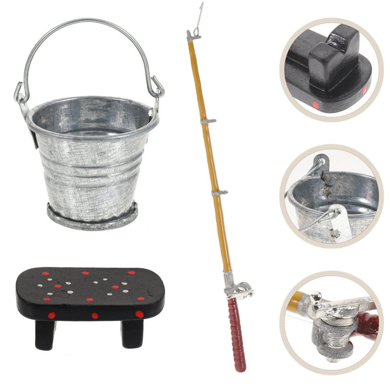 1 Set Fishing Pole Decor Photography Props Mini Iron Bucket Toy