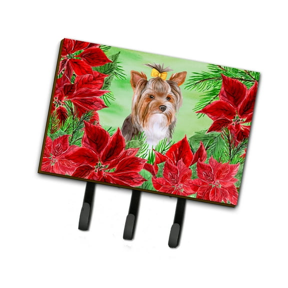 Yorkshire Terrier 2 Poinsettas Leash or Key Holder