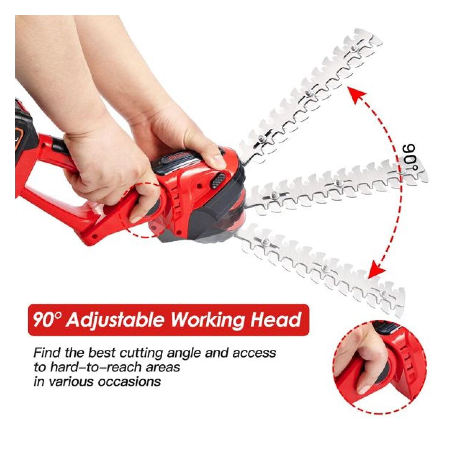 24V Cordless Handheld Grass Shear Hedge Trimmer with 90° Cutting Angle 2Pcs Replaceable Blades Electric Shrub Trimmer Hedge Cutter with Detachable Battery for Garden Lawn
