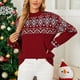 thumbnail image 5 of Gibobby Suéter Navidad mujer Suéter informal de punto con bloques de color en contraste de Navidad con cuello redondo para mujer(Rojo,CH), 5 of 5