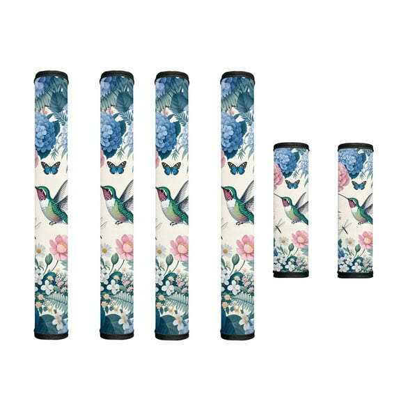 SEANATIVE Refrigerator Door Handle Covers Set of 6 Washable Electric Appliance Decor Handles Anti-Skid Kitchen Accessories for Indoor Home Decor, Hummingbird Peony Daisy Butterfly