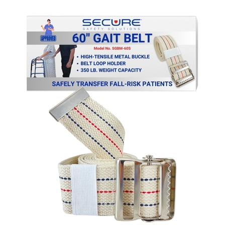 Secure Safety Solutions Transfer and Walking Gait Belt for Seniors 60 Inch with Metal Buckle - Medical Gate Standing Assist Aid for Elderly Patients, Physical Therapy, Nurse, Caregiver, Therapist