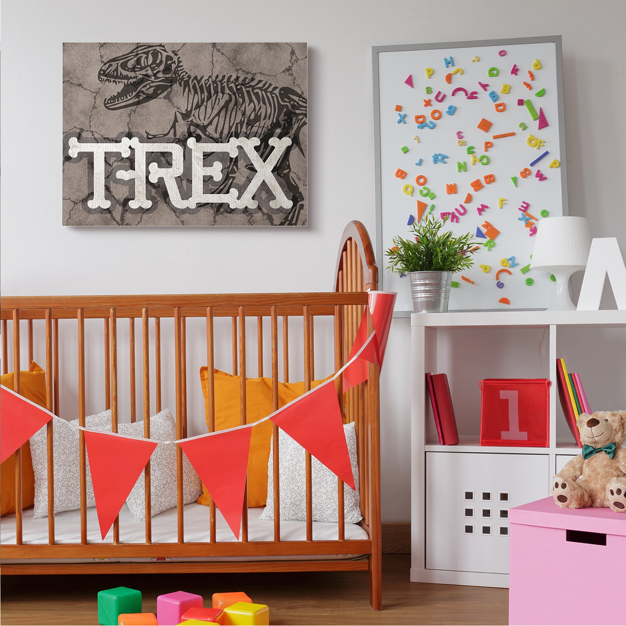 Stupell Industries Ancient T-Rex Skeleton Large Reptile Bone Typography Animals & Insects Painting Gallery Wrapped Canvas Art Print Wall Art, 30 x 40