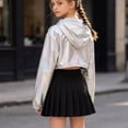 thumbnail image 3 of Kid Girls Metal Cropped Hoodie Y2k Glitter Hooded Sweatshirt Shiny Pullover, 3 of 6