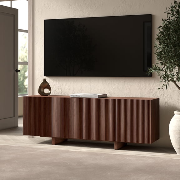 Evelyn&Zoe Harold Rectangular Fluted TV Stand for TV's up to 75" in Satin Walnut