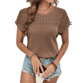 thumbnail image 3 of Women'S Scoop Neck Knit Hollow Out Loose Tunic Tops Coffee XXL, 3 of 7