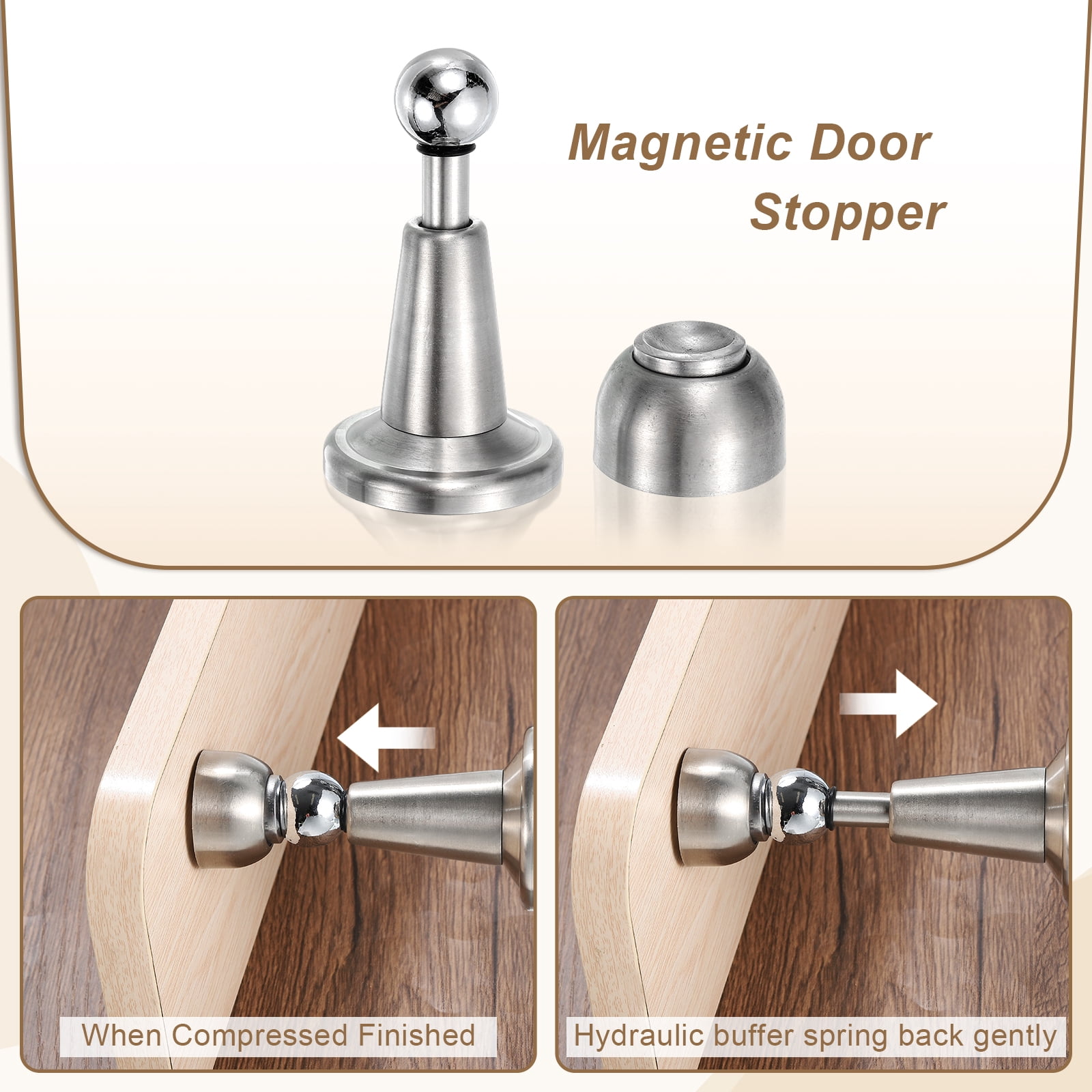 Uxcell 4Pcs Magnetic Door Stopper, 304 Stainless Steel Silent Floor Door Stop, Silver