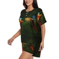 thumbnail image 2 of Naloa Hybrid Parrot in the Forest Women's Short-Sleeved Pajama Set, Loungewear, Summer pajamas, Breathable Cozy - Medium, 2 of 9
