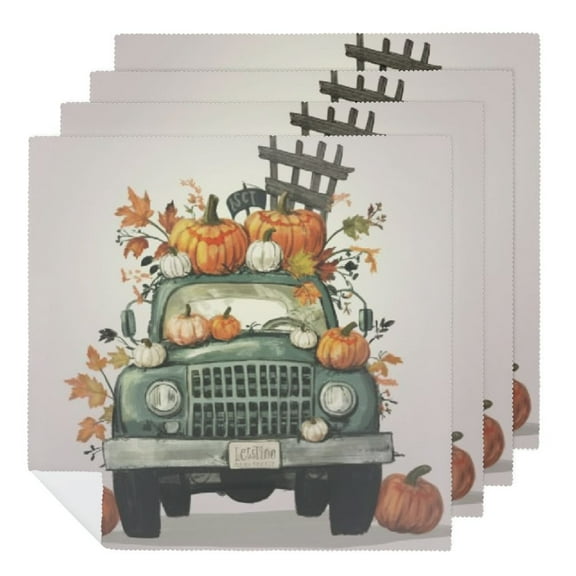 QKZF Fall Cloth Napkins, Thanksgiving Pumpkin Leaves Party Dinner Decoration Washable Napkins 2 PCS