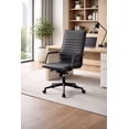 thumbnail image 3 of 2xhome Set of 2 Modern High Back Office Desk Chair | Upholstered Ribbed PU Leather with Metal Frame | Computer Armchair for Home, Executive, Conference, Meetings (All Black), 3 of 15