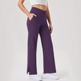 thumbnail image 6 of QATAINLAV Womens High Waisted Crossover Yoga Pants with Pockets Solid Casual Split Straight Leg Workout Pants Gym Sport Leggings Purple XXL Vacation Sale, 6 of 9