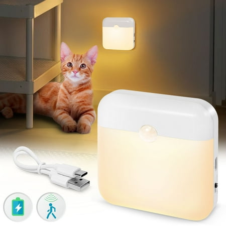 

USB Rechargeable Battery Night Light Indoor Stick-on Motion Sensor Puck Night Lights-No Need Plug Into Wall Mini Motion Sensor Closet Lights for Stair Hallway Bedroom Toilet Cabinet