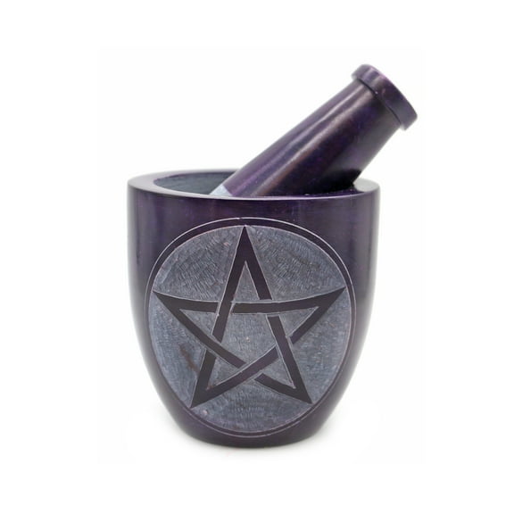 Soul Sticks Purple Pentacle Hand Carved Soapstone Mortar and Pestle Bowl 4 inch