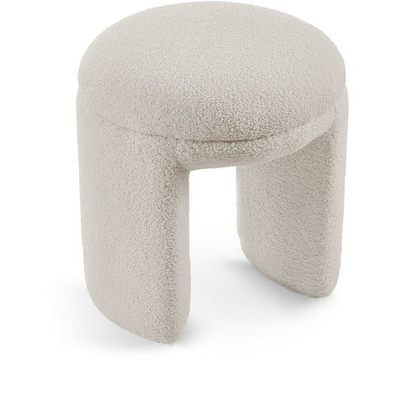 Meridian Furniture Bowen Beige Faux Shearling Teddy Fabric Ottoman/Stool