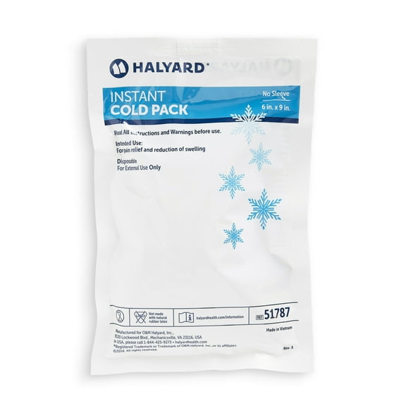 HALYARD Instant Cold Pack Disposable Cold Compress Ice Packs for Swelling Injuries Toothaches Sprains Strains 6 x 9 Inches, 24 Packs Per Case - 51787